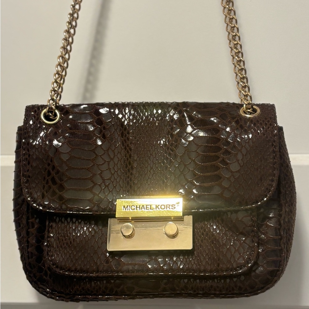Michael Kors Chocolate Snake Print Shoulder Bag